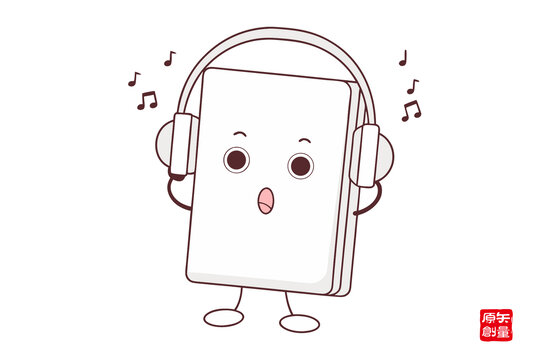 可愛卡通方塊聽音樂形象