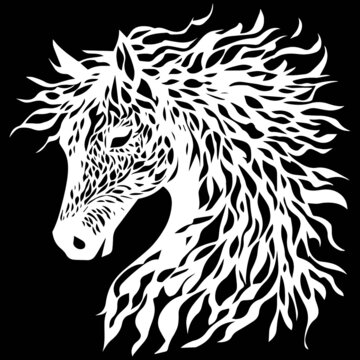 飄逸線條勾勒的駿馬頭像剪紙矢量圖