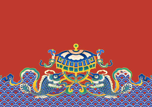 中國(guó)傳統(tǒng)紋樣雙鯉寶蓋紋橫版