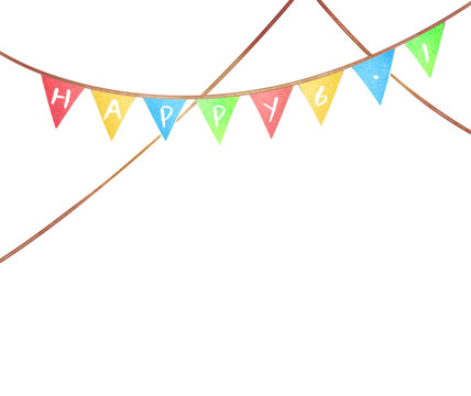 彩色六一節(jié)慶祝彩旗裝飾