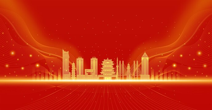 威海城市長春建筑紅色慶典背景