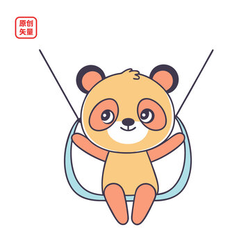蕩秋千的可愛卡通小熊貓