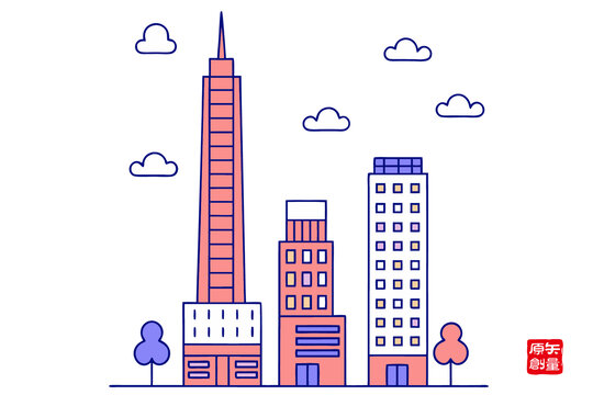 簡(jiǎn)約風(fēng)城市高樓建筑插畫