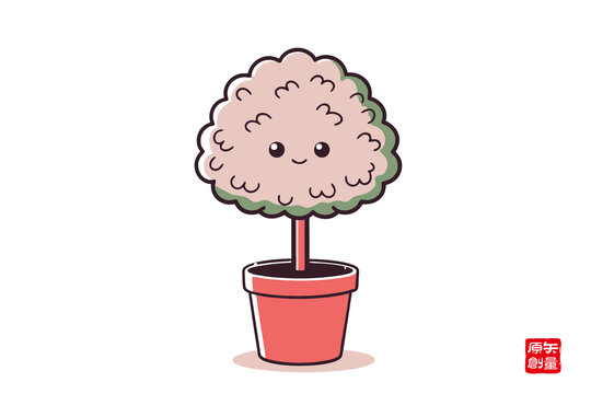 可愛卡通盆栽植物插畫