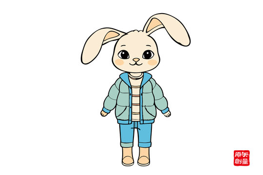 穿冬裝的可愛卡通小兔子