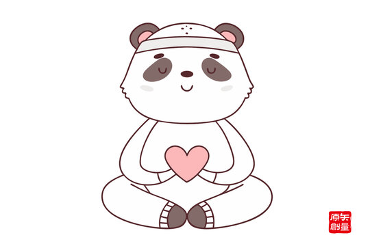 冥想的愛心熊貓小可愛