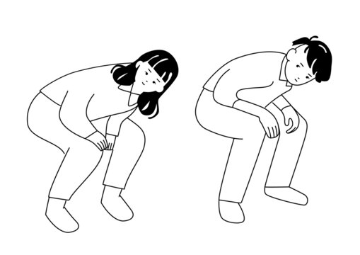 男女蹲坐姿勢簡筆畫