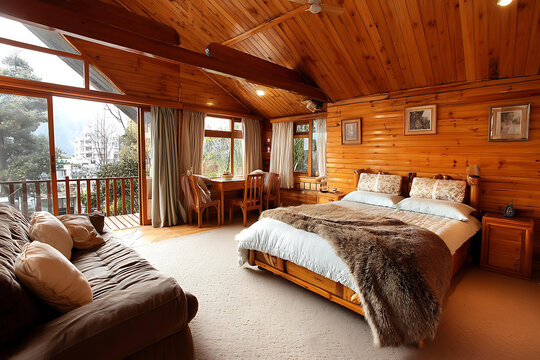 山林小屋臥室的美麗風(fēng)景