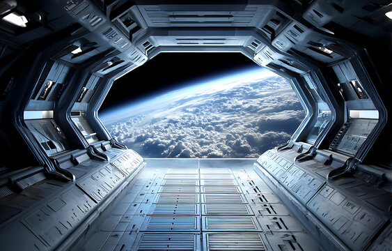 未來宇宙飛船外太空地球景觀