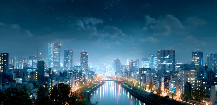 東京夜間城市美景全景圖