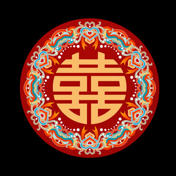 中式傳統(tǒng)雙喜圖案設(shè)計婚慶
