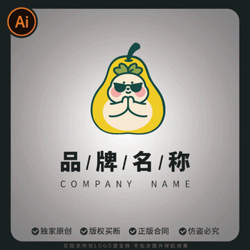 卡通祈禱的梨子形象品牌logo標(biāo)志設(shè)計(jì)