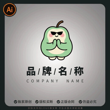 卡通萌趣梨子品牌標(biāo)志擬人logo吉祥物