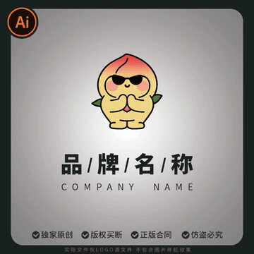 可愛logo桃子擬人祈禱卡通標志吉祥物