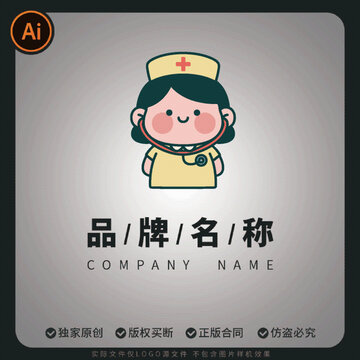 可愛(ài)卡通護(hù)士醫(yī)生小姐姐醫(yī)療logo標(biāo)識(shí)