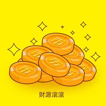 卡通風(fēng)格財(cái)源滾滾金幣圖
