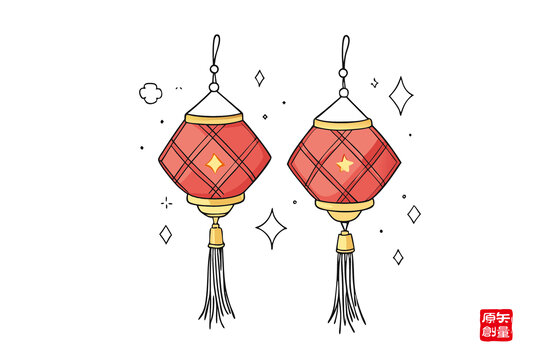 喜慶雙紅燈籠插畫