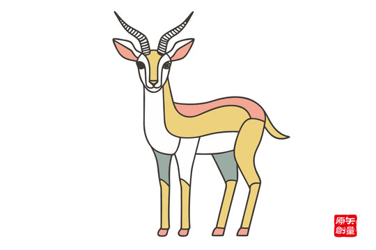 彩色線條風羚羊插畫