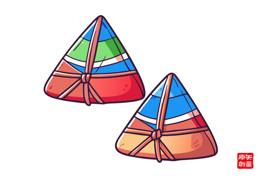 彩色卡通風格三角粽插畫