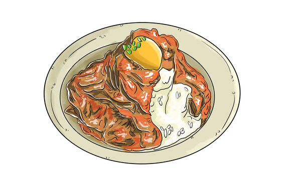火山牛肉飯手繪美食插畫