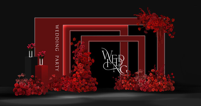 紅色簡(jiǎn)約合影婚禮效果圖