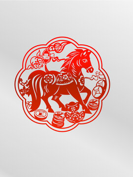 馬年奔馬福字元寶窗花新年春節(jié)非遺剪紙