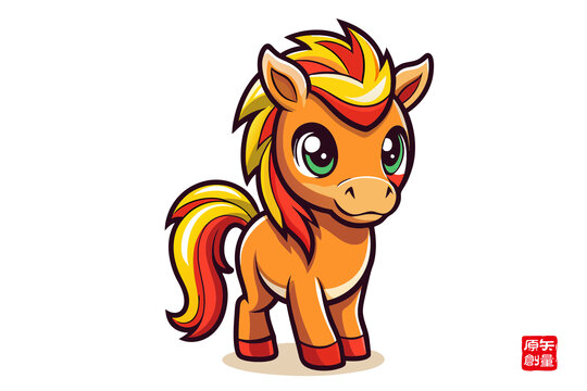 可愛卡通小馬形象插畫
