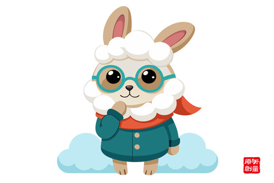 戴眼鏡的可愛兔耳生肖小羊