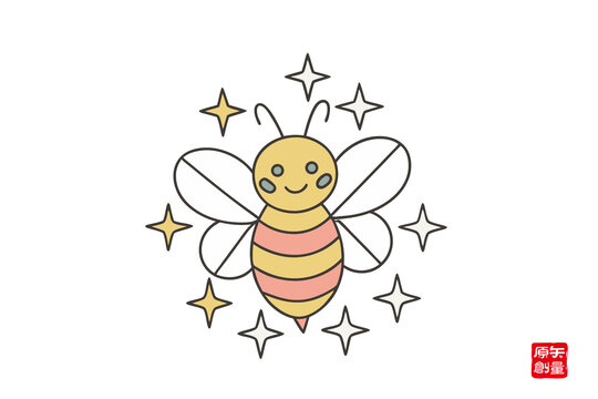 可愛卡通蜜蜂與閃爍星星