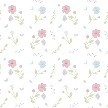 清新手繪風(fēng)水彩小花無縫家紡印花圖案