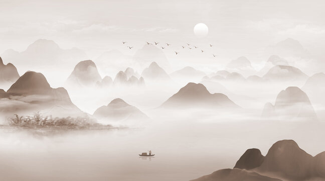 新中式水墨山水畫