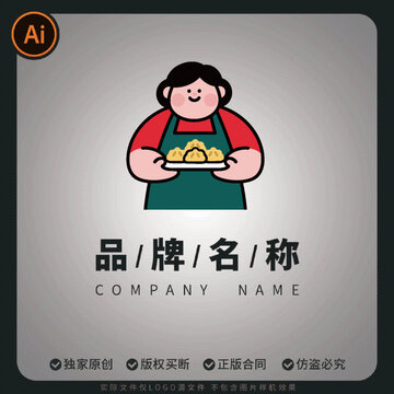 卡通餃子店logo阿姨標(biāo)志商用品牌矢量