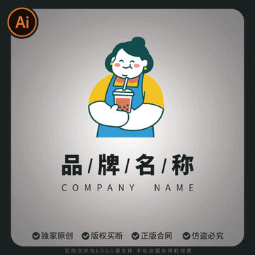 可愛奶茶飲品女孩logo品牌標(biāo)志矢量圖案