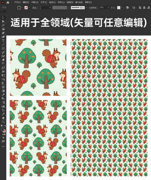 松鼠森林圖案矢量素材