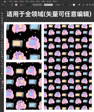 卡通貓咪電視圖案設(shè)計(jì)