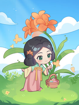 國潮古風(fēng)少女野餐