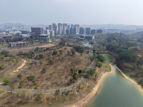 東莞松山湖城市湖畔風光鳥瞰