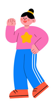 人物手繪插畫粉衣服女生