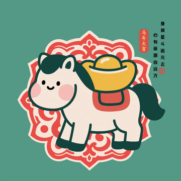 2026年馬年馬上有錢矢量插畫包裝手機殼