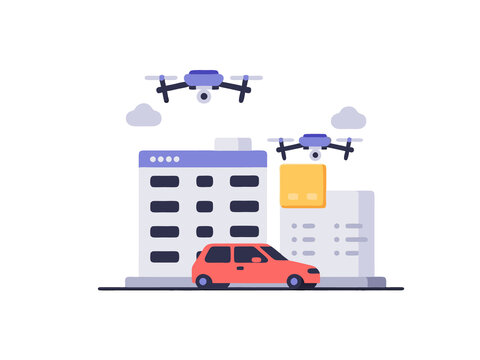 城市中的無人機與汽車場景