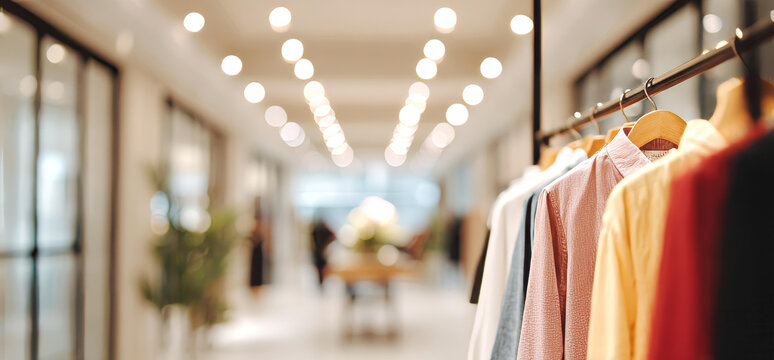 現(xiàn)代時(shí)尚服裝店里色彩繽紛的服裝展示