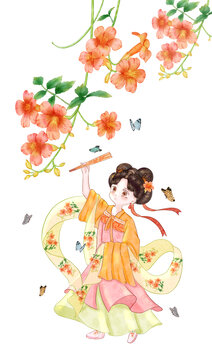 凌霄花古風(fēng)少女圖