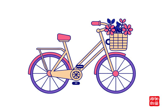 載花的簡(jiǎn)約手繪風(fēng)自行車
