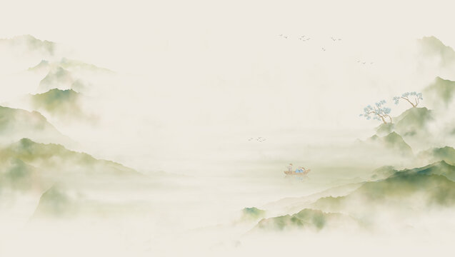青綠中式山水圖
