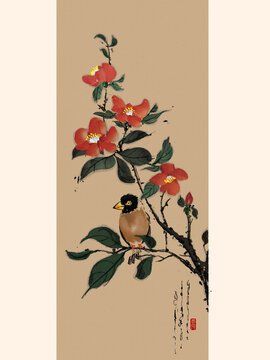 花鳥寫意國畫雅致蠟嘴鳥
