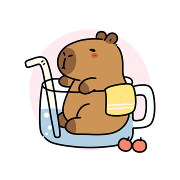 卡通水豚愜意躺杯子中