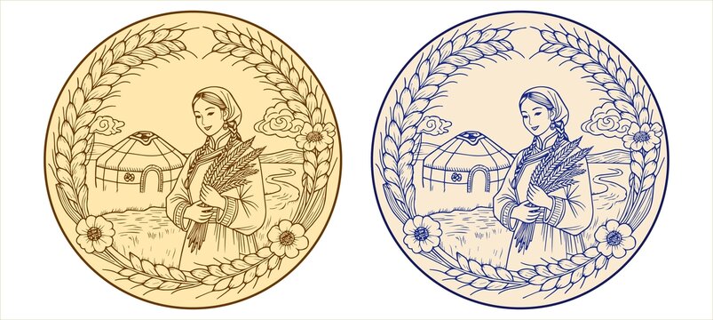 蒙古族女子與田園風(fēng)情圖案