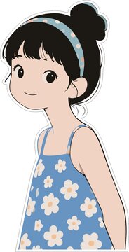 穿花裙的可愛(ài)卡通小女孩