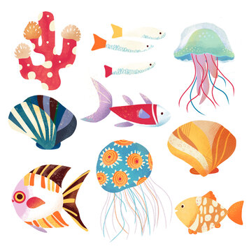 可愛海洋生物手繪插畫素材免扣