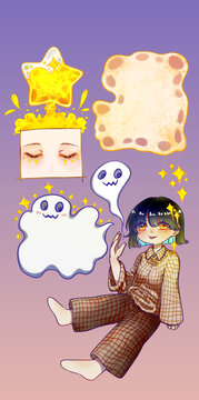 可愛星星睡衣卡通少女動漫壁紙